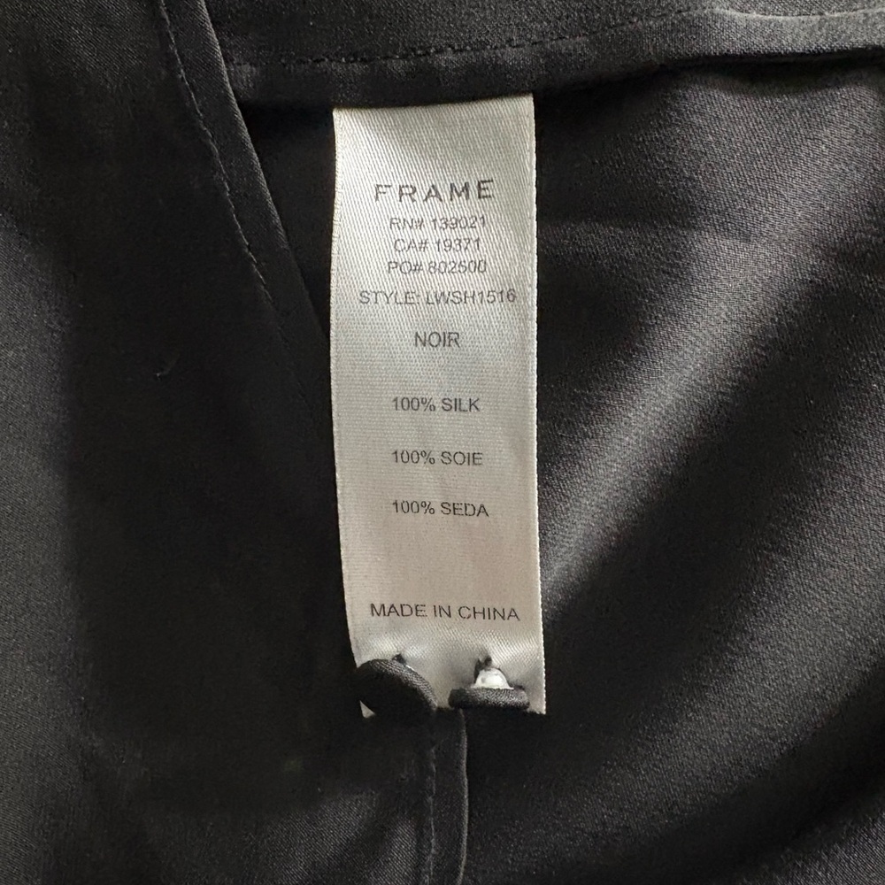 FRAME Black Silk Blouse Collared V Neck Popover Top Long Sleeve Small - Picture 10 of 11